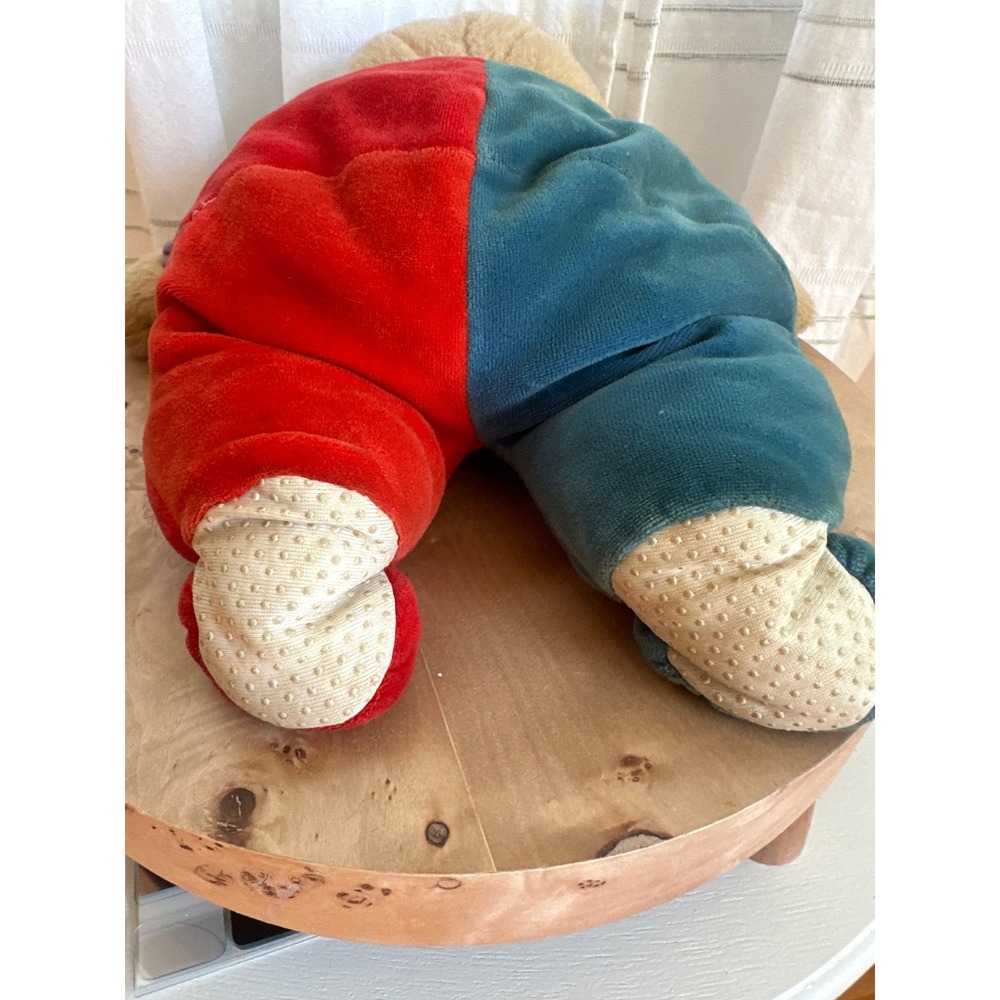 Vintage Color Block Teddy Bear Plush Rainbow Ribbon Primary Colors Velour 7.6oz - Picture 7 of 9